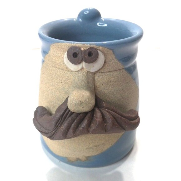 Vintage Ugly Funny 3D Face Moustache Mug Stoneware Pottery Kitsche Coffee *C2 - Picture 1 of 7